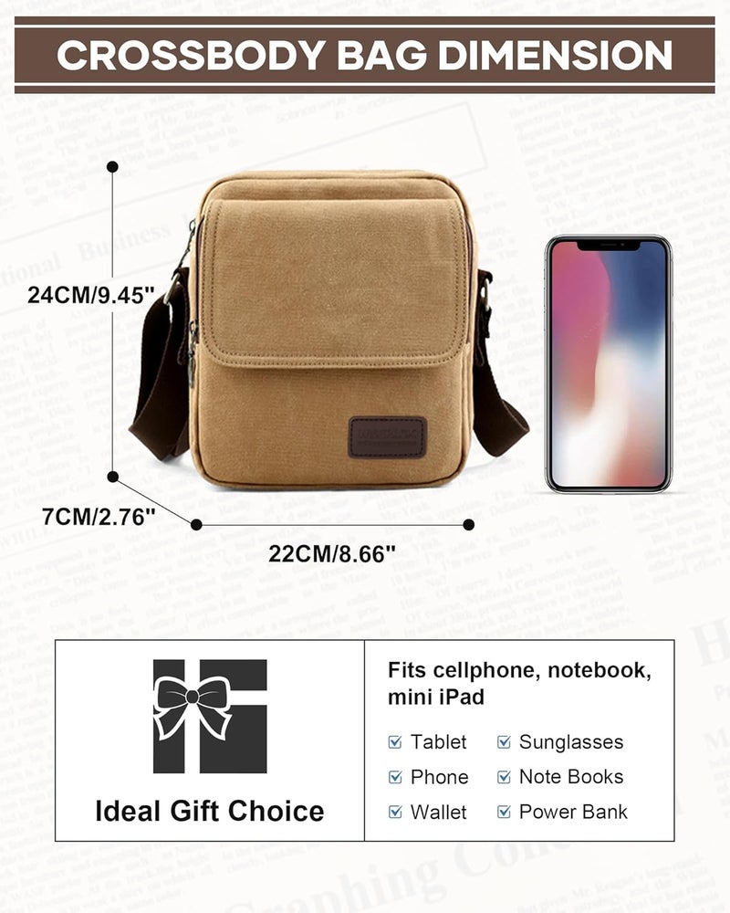 WISEPACK Small Crossbody Bag for Men,Canvas Messenger Shoulder Bags Crossbody Satchel Bag Men's Side Bags Over the Shoulder Purse - Image 2